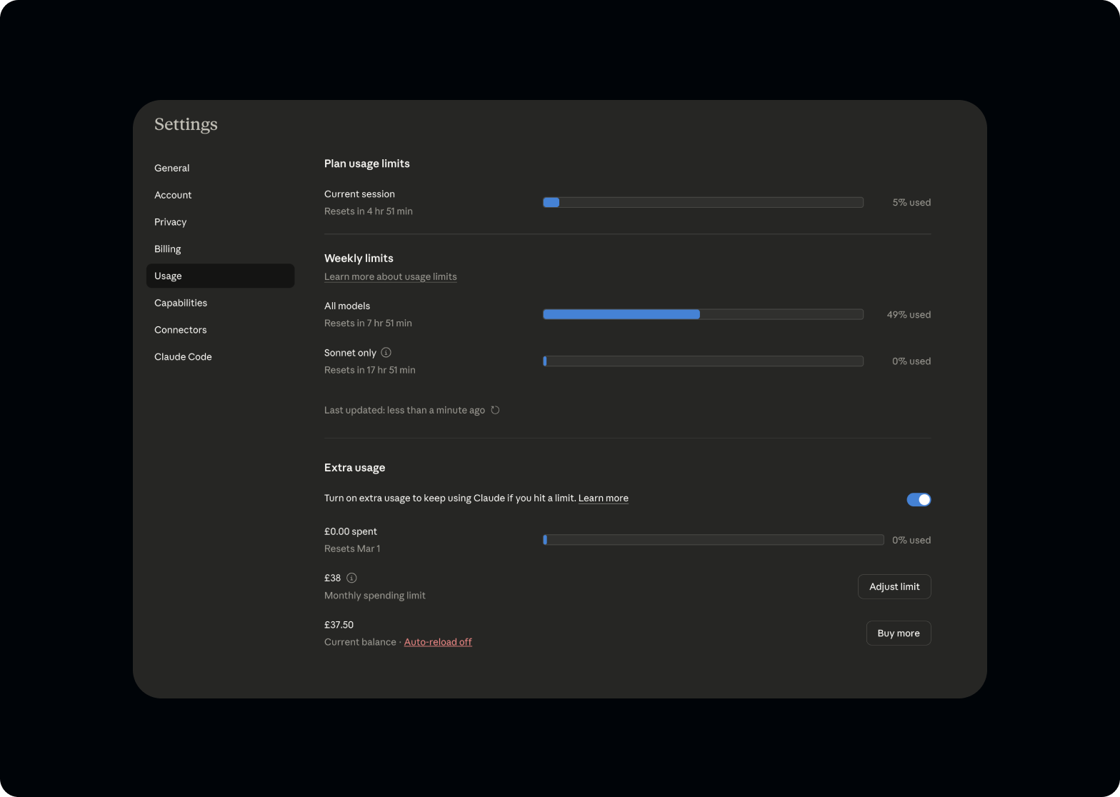 Claude Settings page showing usage data buried in account dashboards, hidden behind multiple clicks